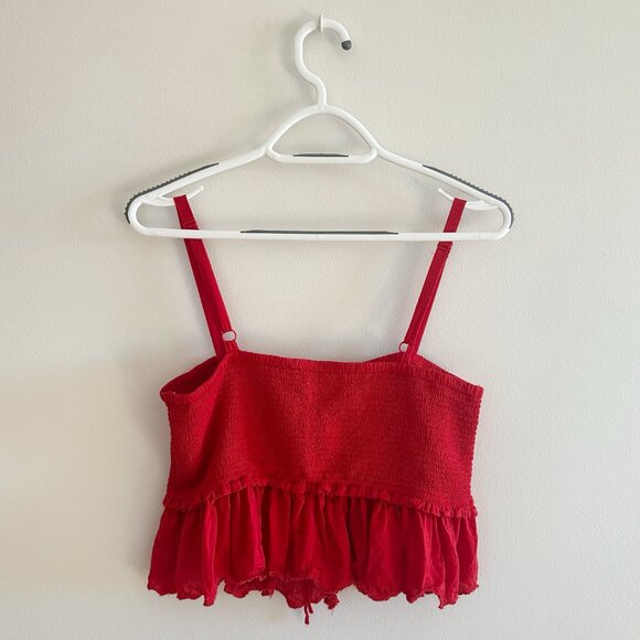 Aritzia Wilfred La Boheme Dareau Red Smocked Camisole Cami Cropped Top M - Picture 4 of 6
